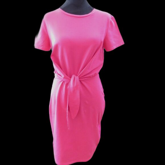 Express Dresses & Skirts - Express T-Shirt Mini Dress Tie Waist Fuchsia Pink Small EUC